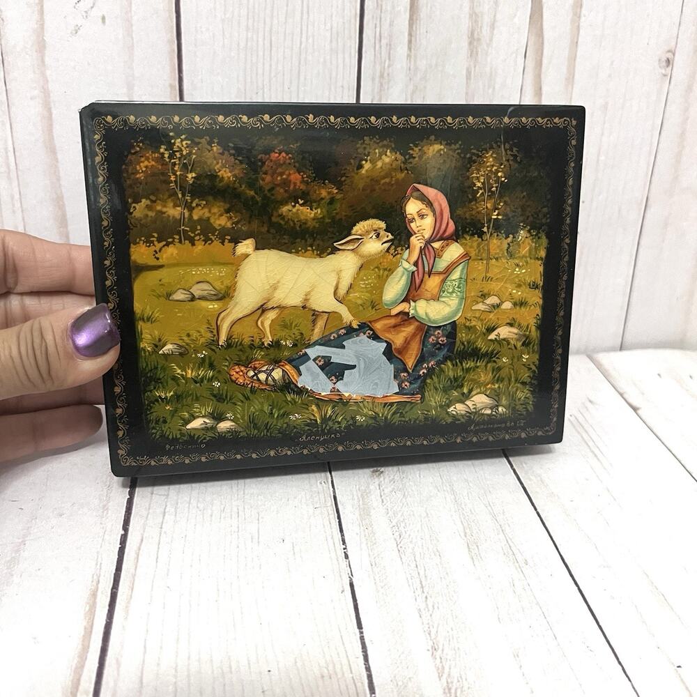 Vintage Russian Fedoskino Lacquer Box Alyonushka Signed Fairy Tale Folk Art